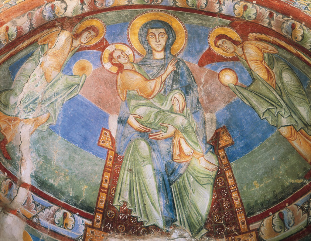 MADONNA AND CHILD WITH SAINTS,” TWELFTH CENTURY, FRESCO, CASTELLO, APPIANO, ITALY