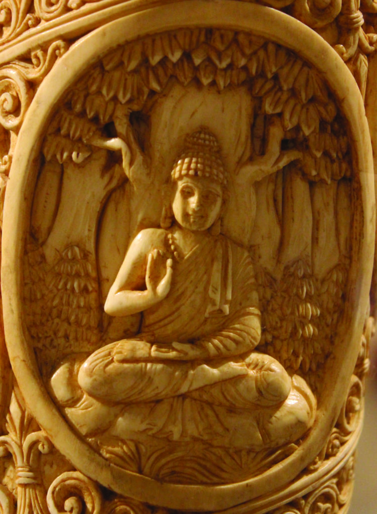 Lord Buddha seated under a tree in abhaya mudra. Ivory. National Museum, New Delhi. Photograph by Nomu420